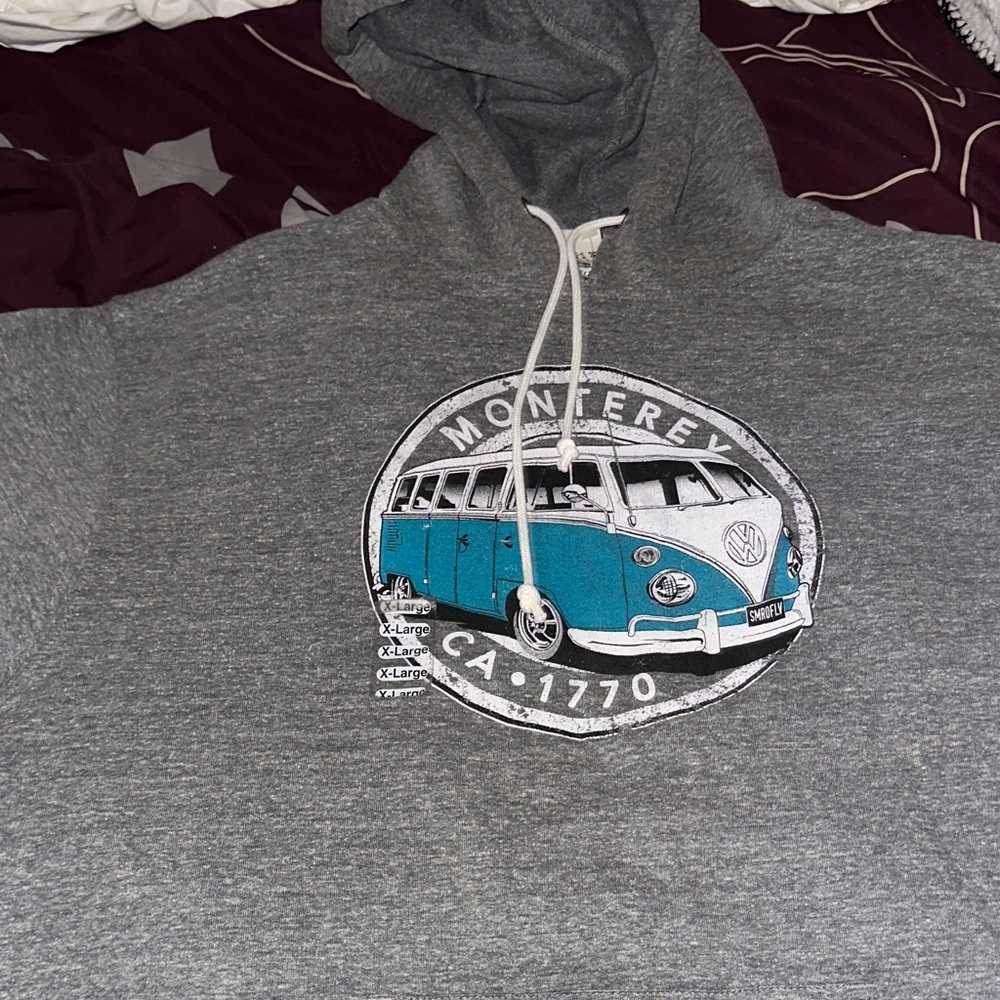 Gray Hoodie with Blue VW Bus Graphic. brand new. Never worn